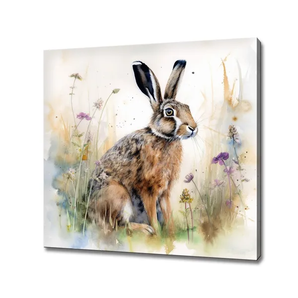 Hare Meadow Flowers Watercolor Art Print, Nature