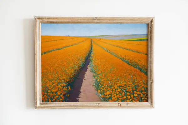California Poppy Meadow Painting, Western Botanical Art