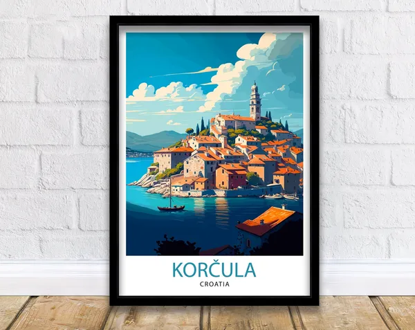 Korcula Croatia Travel Poster, Island Wall Art
