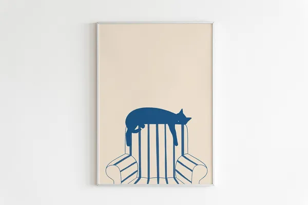Sleepy Cat Illustrated Art Print, Cute Cat Lover Gift