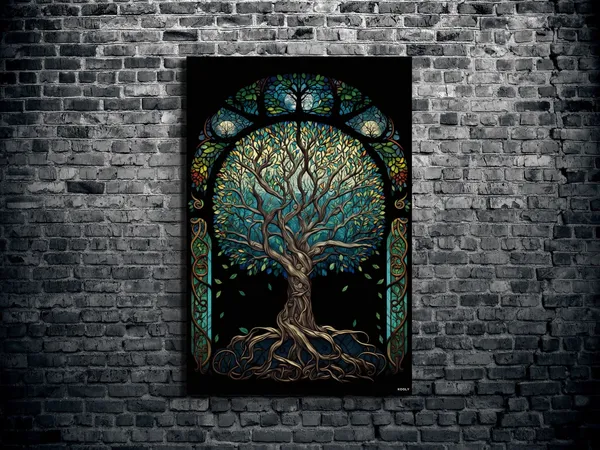 Tree Of Life Yggdrasil Stained Glass Art Print