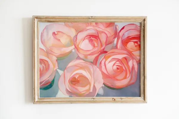 Soft Pink Rose Oil Painting, Nursery Wall Art