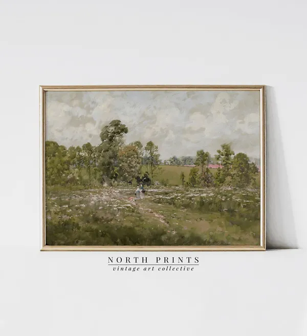 Summer Meadow Landscape Watercolor Art Print