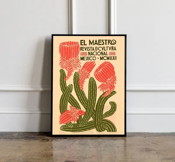 Mexican Cactus Vintage Poster, Boho Decor