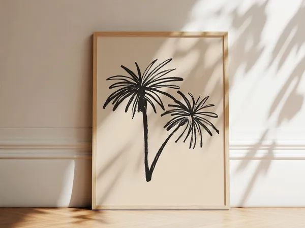Palm Tree Botanical Ink Drawing, Minimalist Art Print