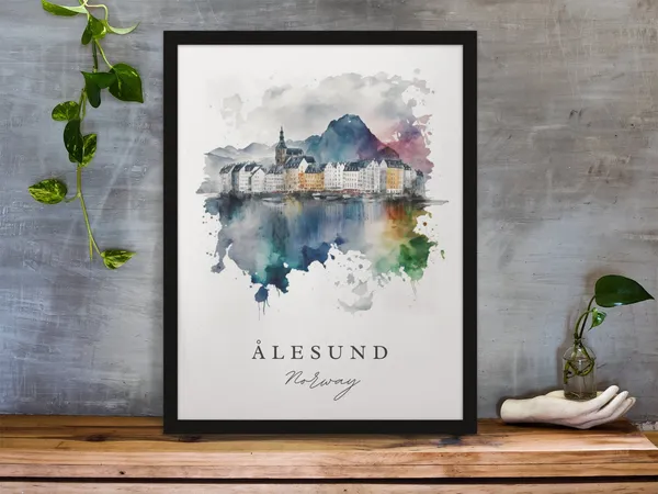Alesund Traditional Travel Poster, Norway Custom Text