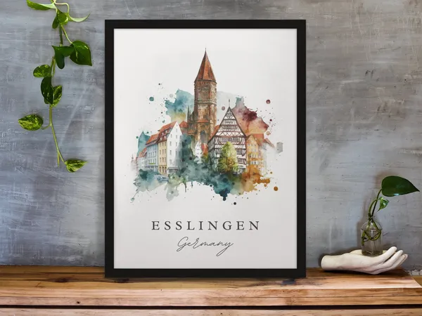 Esslingen Traditional Travel Poster, Custom Text