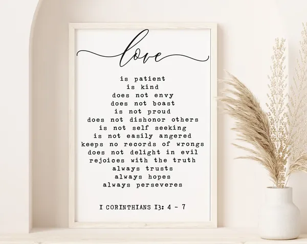 Love Is Patient Bible Verse Sign, 1 Corinthians 13:4-7