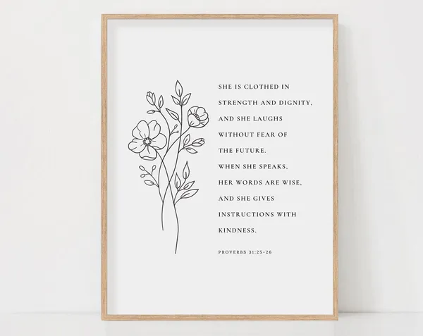 Proverbs 31:25 Floral Scripture Wall Art Print