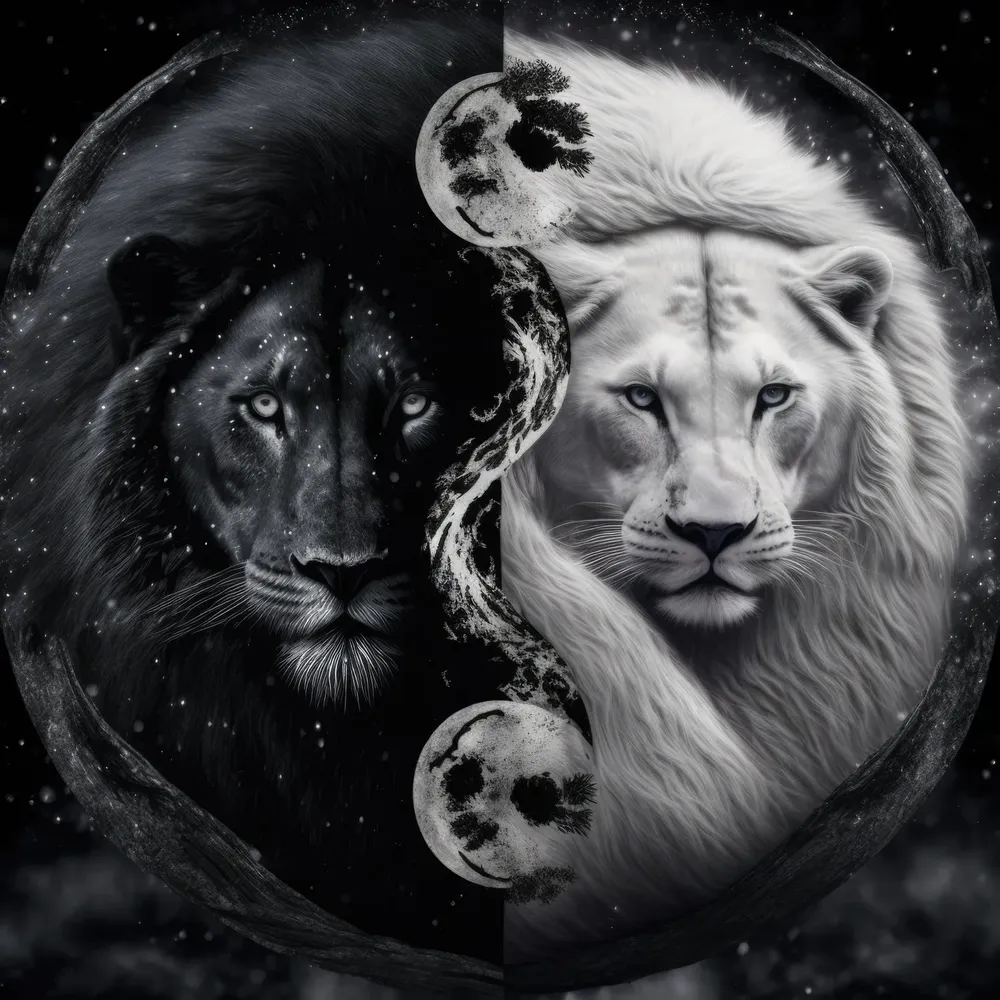Black And White Lions Yin And Yang Poster