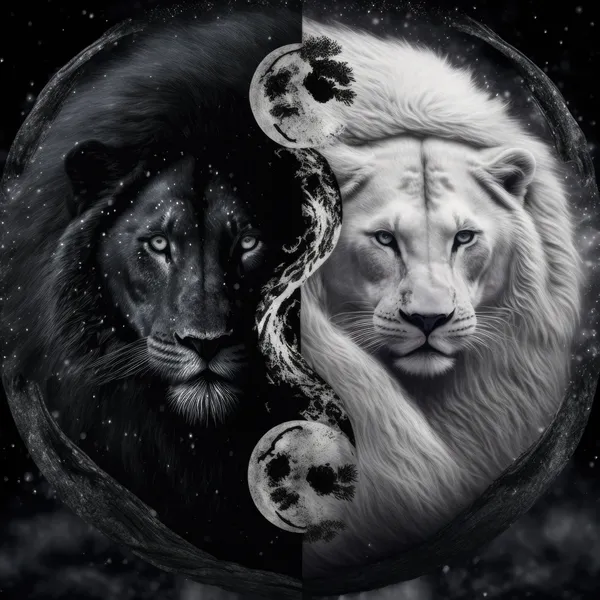 Black And White Lions Yin And Yang Poster