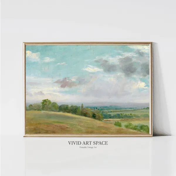 Muted Green Hills Vintage Landscape Art Print