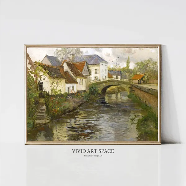 Rustic Village Vintage Landscape Art Print