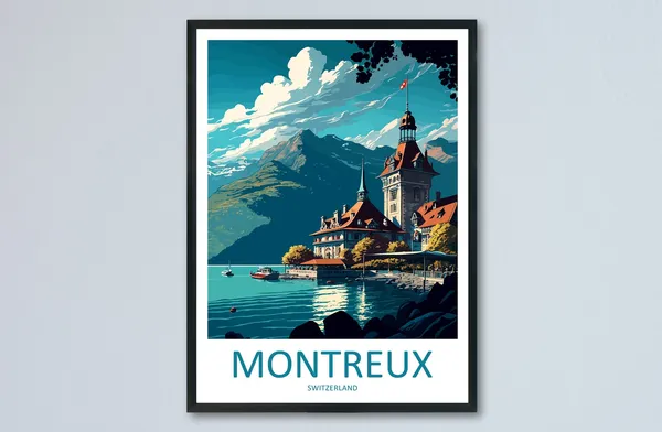 Montreux Travel Poster, Switzerland Wall Decor