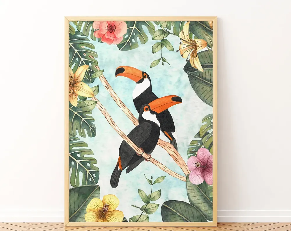 Toucan Art Print, Tropical Jungle Illustration