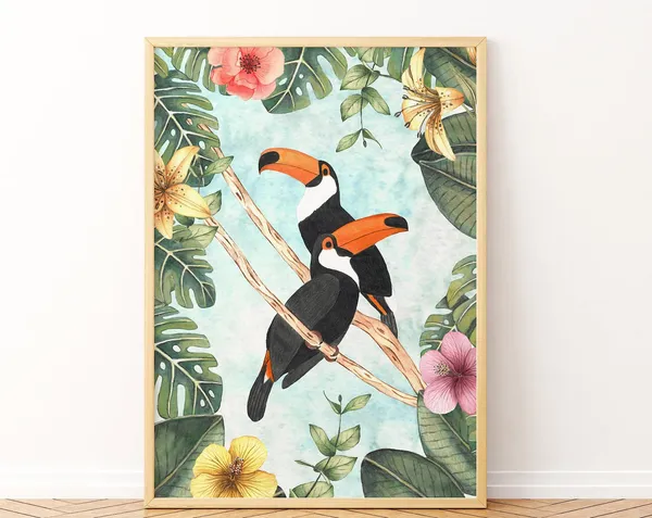 Toucan Art Print, Tropical Jungle Illustration