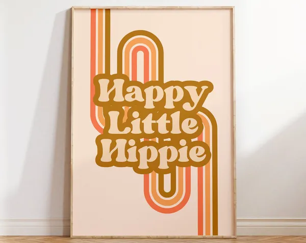 Happy Little Hippie Retro Rainbow Arch Art Print