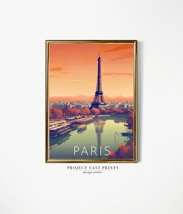 Paris Retro Travel Poster, France Art Print