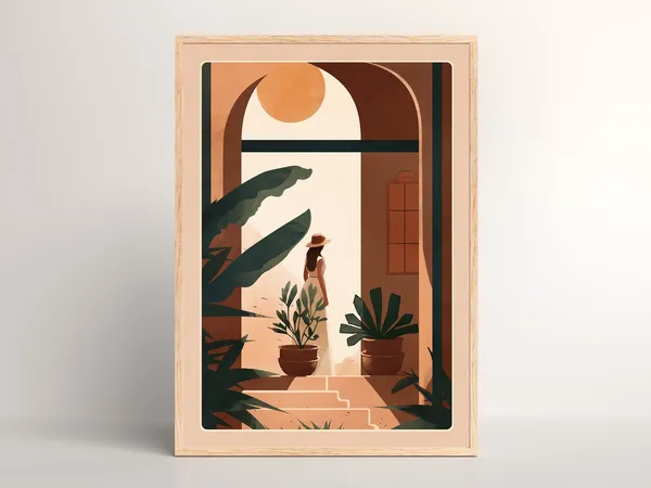 Botanical Art Print, Terracotta Boho Mid-Century