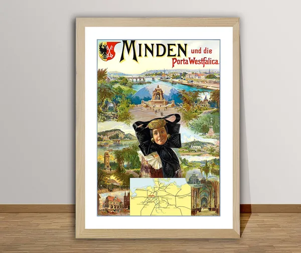 Minden Und Die Porta Westfalica Germany Vintage Travel Poster