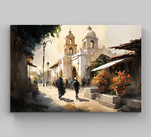 Guanajuato Mexican Town Art Print, Village Scene
