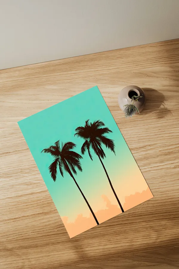 Tropical Palm Tree Boho Art Print, Retro Design