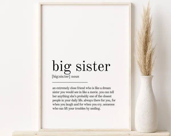 Big Sister Definition Poster, Minimalist Quote