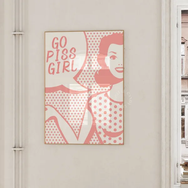 Retro Go Piss Girl Bathroom Art Print, Preppy Decor