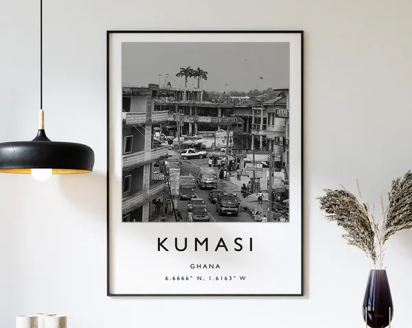 Kumasi Travel Poster, Ghanaian Black and White Art Print