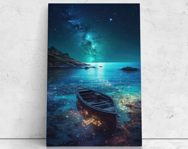 Van Gogh-Inspired Boat on a Beach at Night Art Print