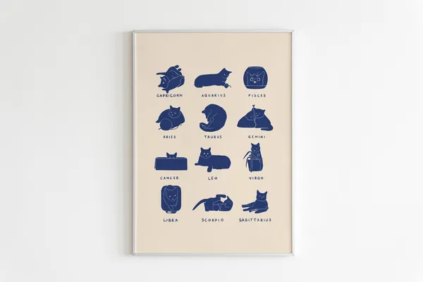Cat Zodiac Print, Minimalist Astrology Poster