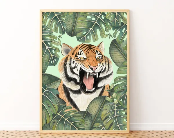 Tiger Jungle Animal Poster, Safari Wildlife Art Print