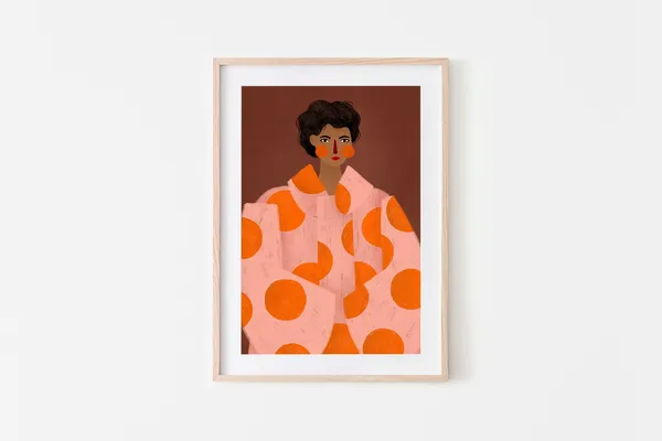 Woman With Orange Dots, Minimal Portrait Art Print