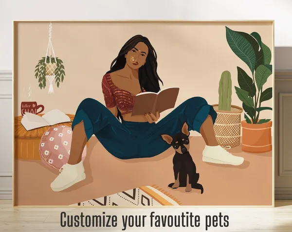 Indian Girl With Dogs Art Print, Desi Woman