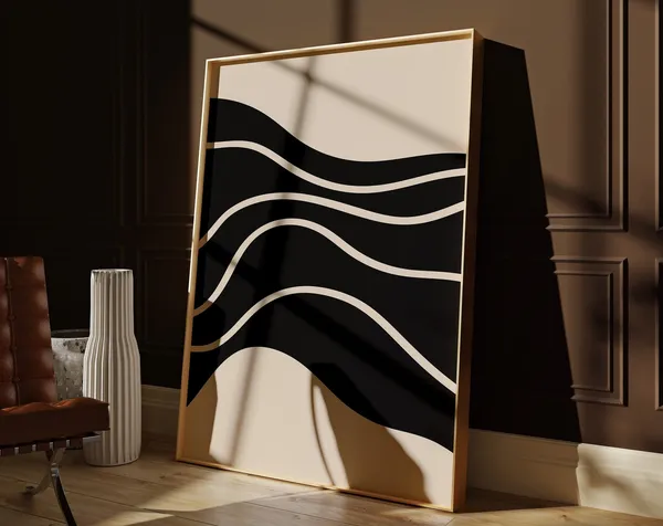 Mid Century Abstract Black And Beige Art Print