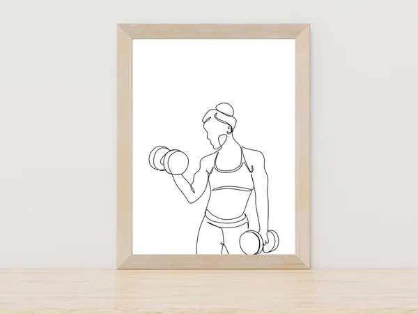 Female Weightlifting Line Art, Gym Room Wall Art Print