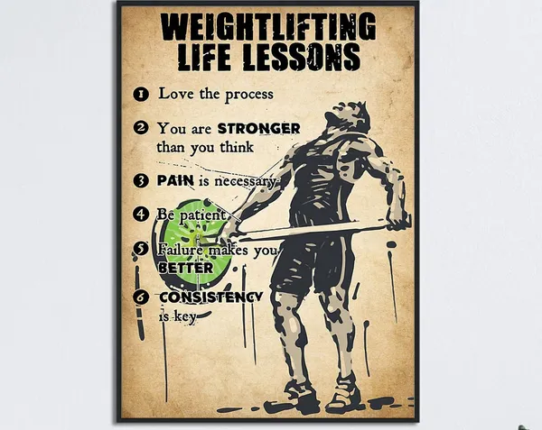 Man Weightlifting Life Lesson Poster, Gym Wall Art Print