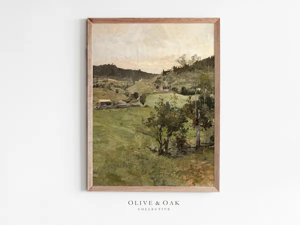 Soft Green Landscape Painting, Vintage Art Print