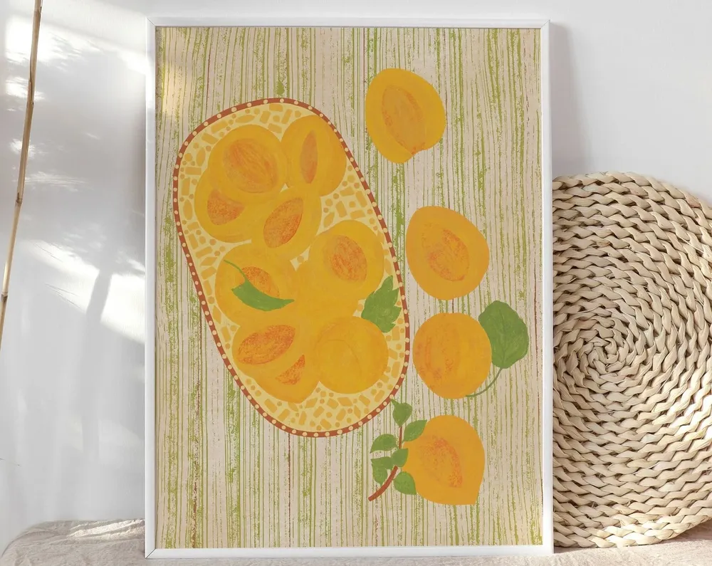 Apricots Illustration Vintage Poster Print