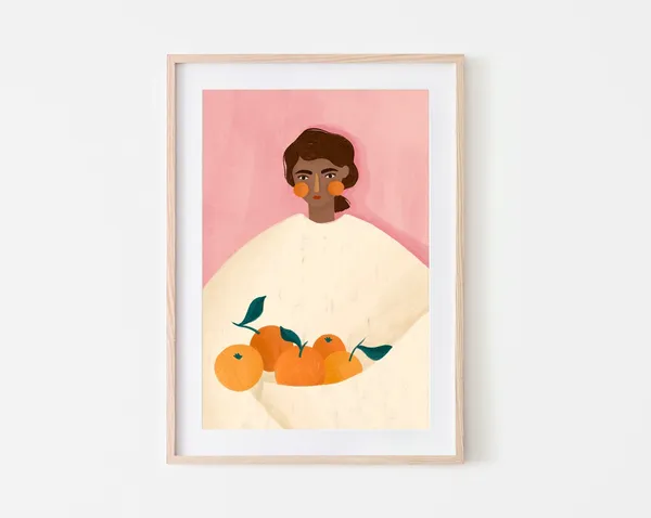 Woman With The Oranges Minimal Portrait Art Print