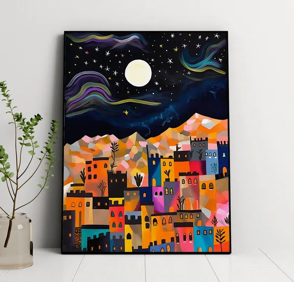 Morocco At Night Travel Illustration, Marrakech Kasbah