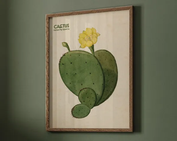 Prickly Pear Cactus Desert Art Print, Eclectic Decor