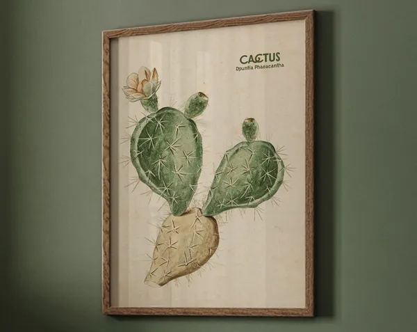Vintage Cactus Floral Art Print, Botanical Decor