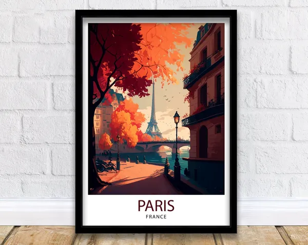 Paris France Travel Poster, Eiffel Tower Art Print