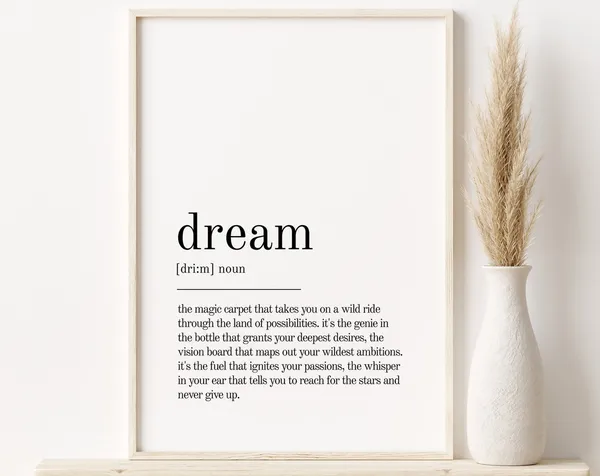 Dream Definition Print, Minimalist Quote Poster