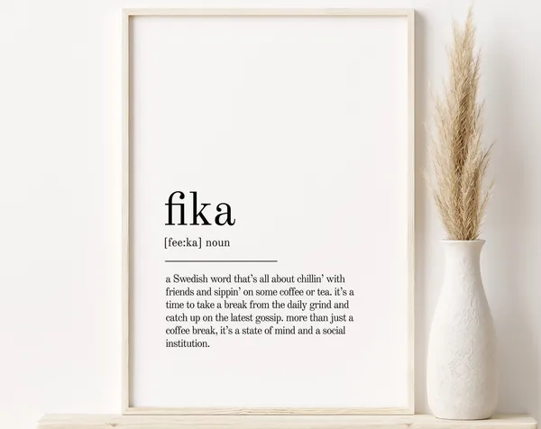 Fika Definition Quote Art Print, Office Wall Decor