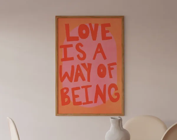 Boho Love Is A Way Typography Poster, Retro 70s