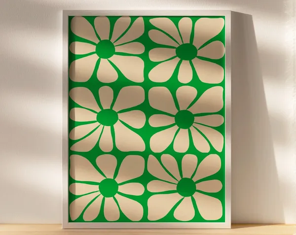 Green Wavy Flower Pattern, Mid-Century Poster