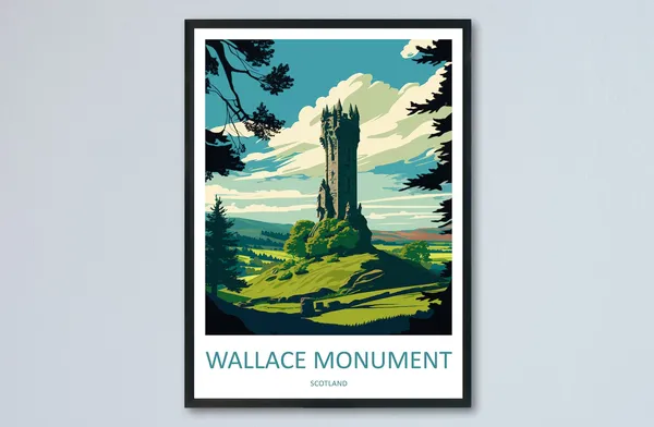 Wallace Monument Travel Poster, Scotland Landmark
