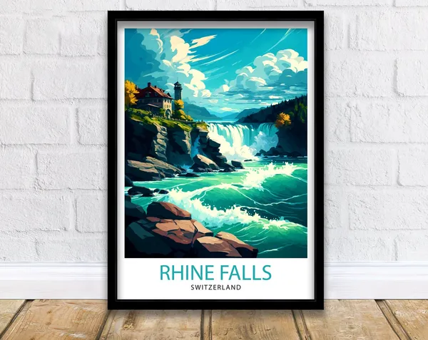 Rhine Falls Switzerland Travel Poster, Europe Scene